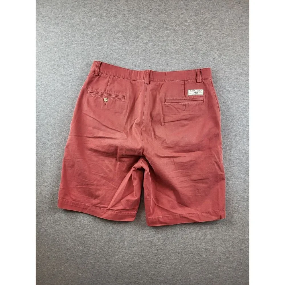 VTG Polo Ralph‎ Lauren Mens Chino Shorts Prospect size 33 Pink/Red Preppy Casual
